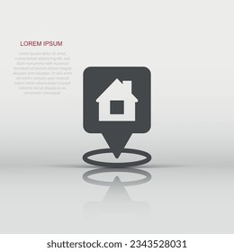 Home pin icon in flat style. House navigation vector illustration on white isolated background. Locate position business concept.