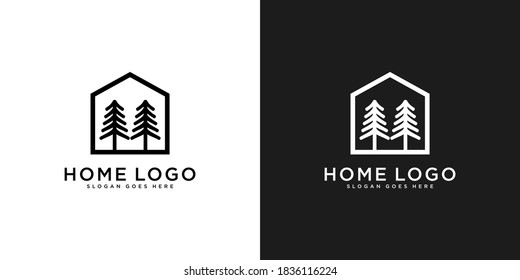 home pine tree logo vector design template