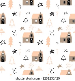 home pine tree pattern girl tee illustration art vector 