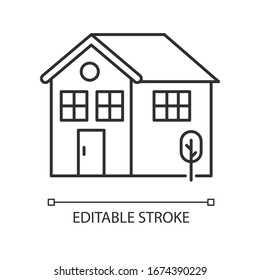 Home pixel perfect linear icon. Residential house mortgage. Real estate coverage. Thin line customizable illustration. Contour symbol. Vector isolated outline drawing. Editable stroke