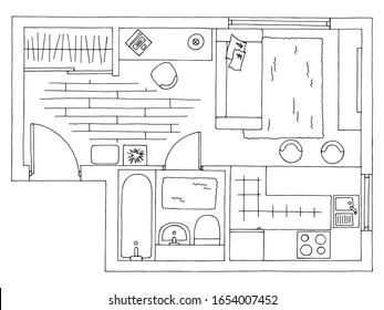 Arquitectura del plan de inicio arquitectura interior gráfico blanco negro ilustración vectorial