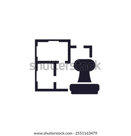 Home plan, room layout icon with a stamp
