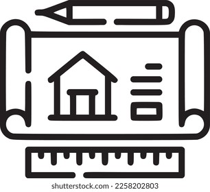 Home plan vector icon, ruler, pen and home Illustration, EPS