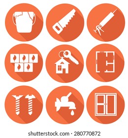 Home planning and renovation round flat design icon set