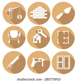 Home planning and renovation round flat design icon set