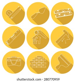 Home planning and renovation round flat design icon set