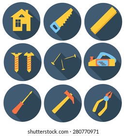 Home Planning And Renovation Round Flat Design Icon Set