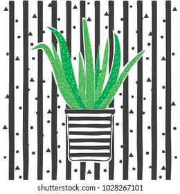 Home Plant with abstract background. Skandinavian style. Vector illustration