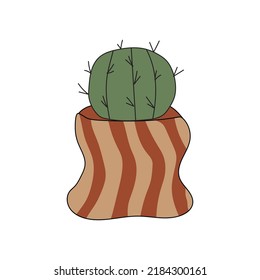 Home plant cactus in a clay pot. Cute vector doodle illustration of house plant.