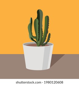 Home plant cactus in a pot on a yellow background. Flat style illustration.