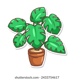 Home plant cartoon style. potted plant isolated on white