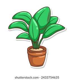 Home plant cartoon style. potted plant isolated on white