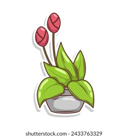 Home plant cartoon style. potted plant isolated on white