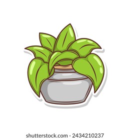 Home plant cartoon style. potted plant isolated on white