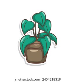 Home plant cartoon style. potted plant isolated on white