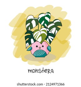 Home plant in a flower pot in a cute bird shape. Vector image. Illustration for postcards, posters, decor, tableware and stationery. 