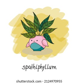 Home plant in a flower pot in the form of a bird. Vector image. Illustration for postcards, posters, decor, tableware and stationery.