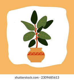 Home plant in a flower pot. Houseplant isolated. Trendy hugge style, urban jungle decor. Drawn by hand. Print, poster, banner. Logo, label.