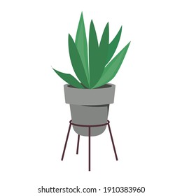 home plant in gray ceramic pot decor on metal stand vector illustration design