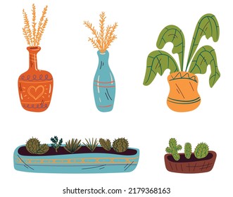 Home plant line art hand drawn isolated set concept. Vector flat graphic design illustration