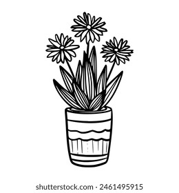 Home plant in a pot. Icon. Doodle style. Interior plant. Flower