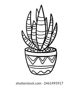 Home plant in a pot. Icon. Doodle style. Interior plant. Flower