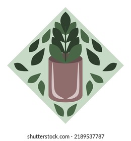 Home plant in a pot. Logo for a flower shop, ecological projects.