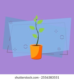 Home plant. Potted sprout with green leaves. Agriculture attributes concept. Vector illustration can be used for topics like gardening, farming, horticulture