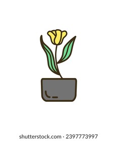 Planta doméstica de montaje en diseño de dibujos animados planos. La flor casera amarilla, con un toque único en negro llamativo, es perfecta para un efecto cautivador. Ilustración vectorial.