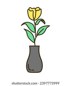 Home plant of set in flat cartoon design. This home flower illustration is a burst of color and creativity in a playful cartoon style, accented by bold black outlines. Vector illustration.