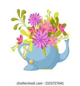 Home plant in teapot. Home decor element.