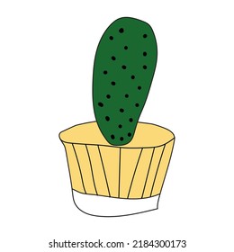 Home plant in a yellow pot. Cute vector doodle illustration of house plant.