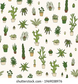 Home plants cactus vector seamless pattern