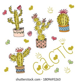 home plants - cute cacti - vector illustration, eps