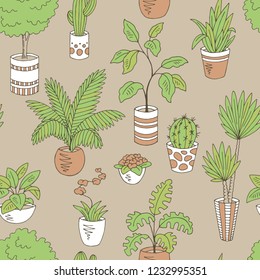 Home plants flower graphic color seamless pattern background sketch illustration vector