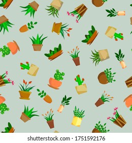  Home plants flower pots. For packaging, fabrics, scrapbooking. Vector illustration