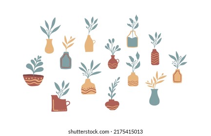 Home plants in flowerpot. Houseplants isolated. Trendy style, urban jungle decor. Vector illustration