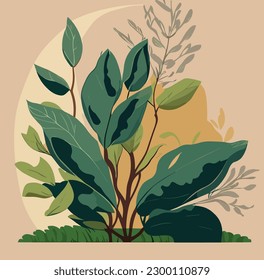 Home plants in flowerpot. Houseplants isolated. Trendy hugge style, urban jungle decor. Hand drawn. Set collection. Green, blue, pink, brown, beige pastel colors. Print, poster, banner. Logo, label.