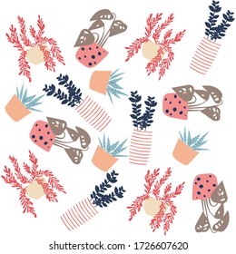 Home plants. Isolated plant in pot. Vector garden set
