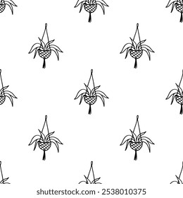 Home plants seamless pattern doodle vector on white background