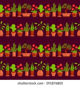 Home plants seamless pattern. Vector background.