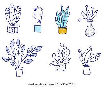 Home plants set hand drawn illustration
