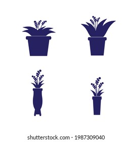 Home Plants Silhouette, Vector Icon, Isolated On White, Flat Potted Plant, EPS 10.