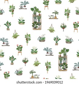 Patrón transparente de vectores de plantas domésticas