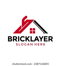 Home plastering logo design vector. Exterior and interior house work logo construction with Brick and trowel icon	