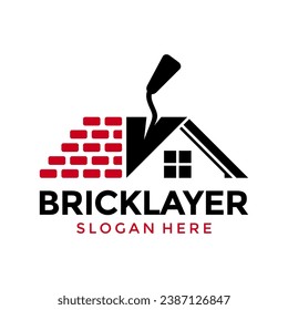 Home plastering logo design vector. Exterior and interior house work logo construction with Brick and trowel icon	