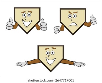 Home plate chartoon personagem vetores movendo os sinais para fora, seguro e polegares para cima.