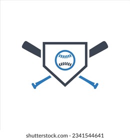 Home plate icon with baseball bats and ball