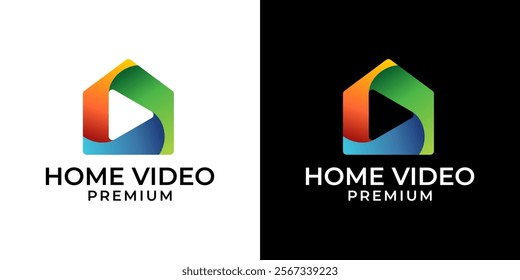 Home play logo design template. Creative house with play logo. Vector logo design template of home, house, play, video, button with colorful modern minimalist style.