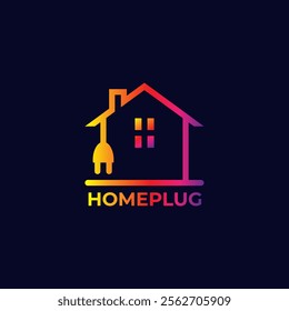Home plug logo design template. Electricity house with plug home colorful line style. 